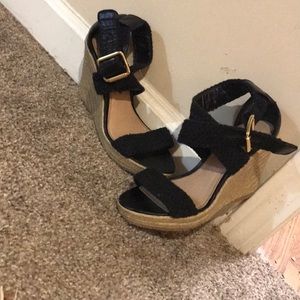 Steve Madden black straps wedges. Size 7.5.